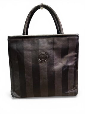 Authentic Vintage Navy Fendi Zucca Stripe Tote
